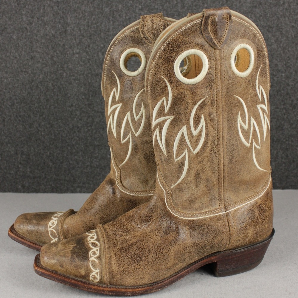 Justin Cowboy Boots Mens 10D Brown Distressed Square Toe USA Made Western